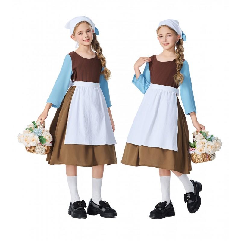 Kids Cinderella Maid Costume Dress Halloween Party Stage Performance Cartoon Princess Outfit