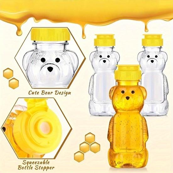 240ml Plastic Bear Honey Bottle Jars Empty Honey Squeeze Container with Flip-lid Reusable Bear Shaped Juice Bottle for Syrup Sauce Storing Dispensing