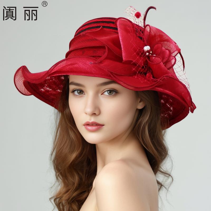 Hat female summer European and American lace breathable sun hat temperament elegant pearl flower bucket hat sun protection sun hat tide