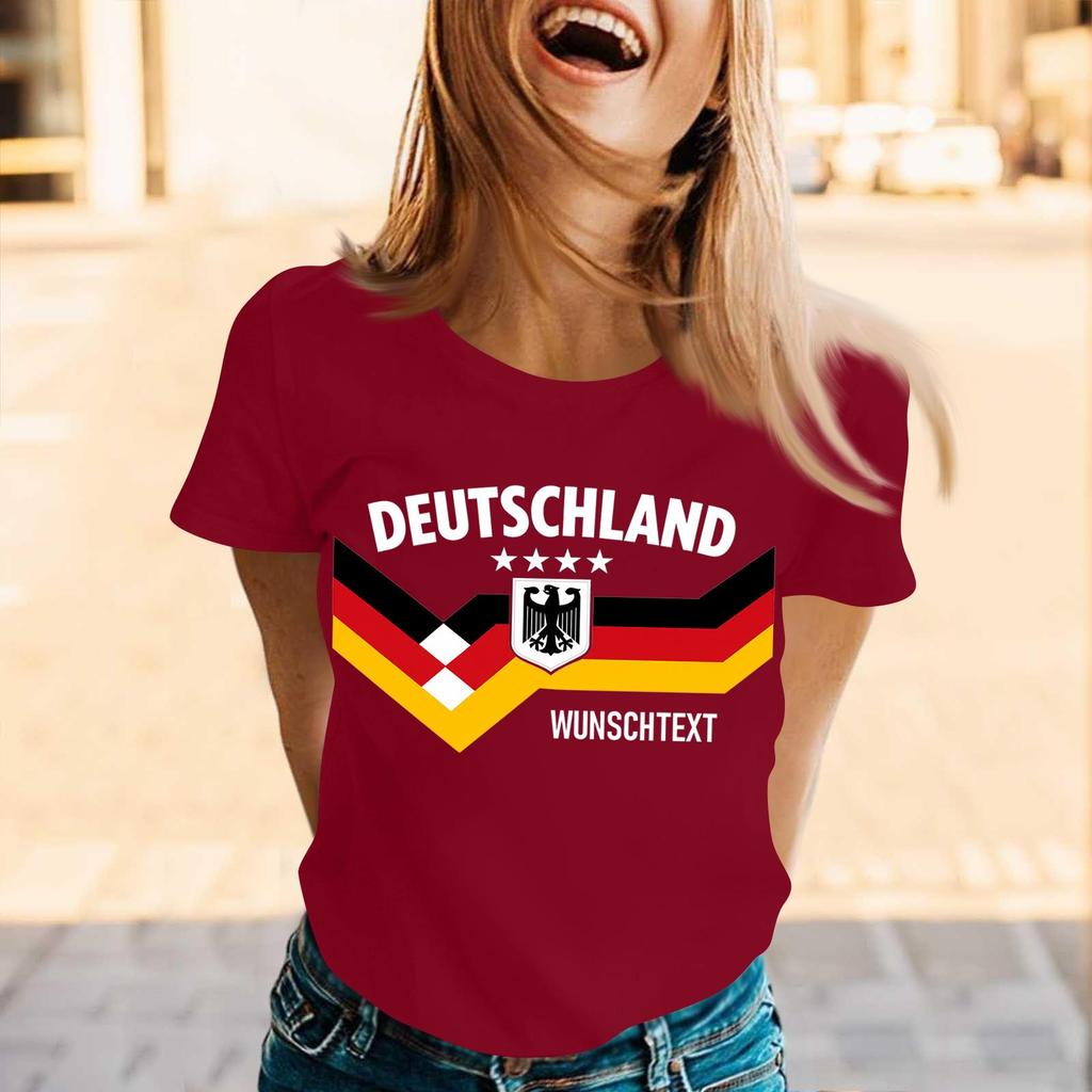 Women Casual Pullover T Shirt Short Sleeve Crew Neck Tee Top Letter Print Germany Supporter Design