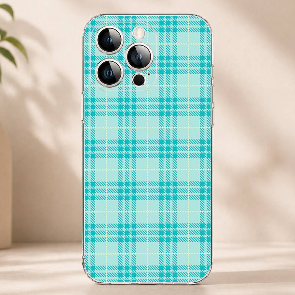 Block Match Plaid Phone Case for iPhone 17 16 Pro Plus Air 16E 15 14 13 12 11 Max Mini Transparent Cover