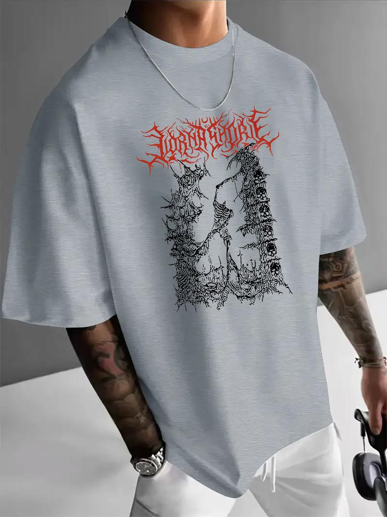 ZX Sommer Death Metal Stil Gedrucktes Herren Freizeit T-Shirt Sommer Herren Rundhals Kurzarm T-Shirt