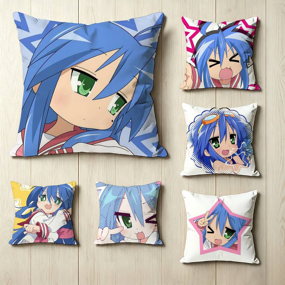 LLucky Star Anime KKonata IIzumi Pillow Case Square DoubleSided Sofa Cushion Cover Bedroom Bedside Pillow