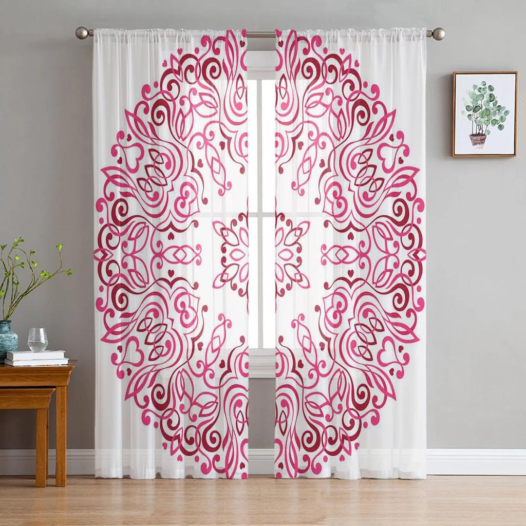 Purple Round Flowers Tulle Curtain For Living Room Bedroom Modern Sheer Curtains Decorative Window Treatment