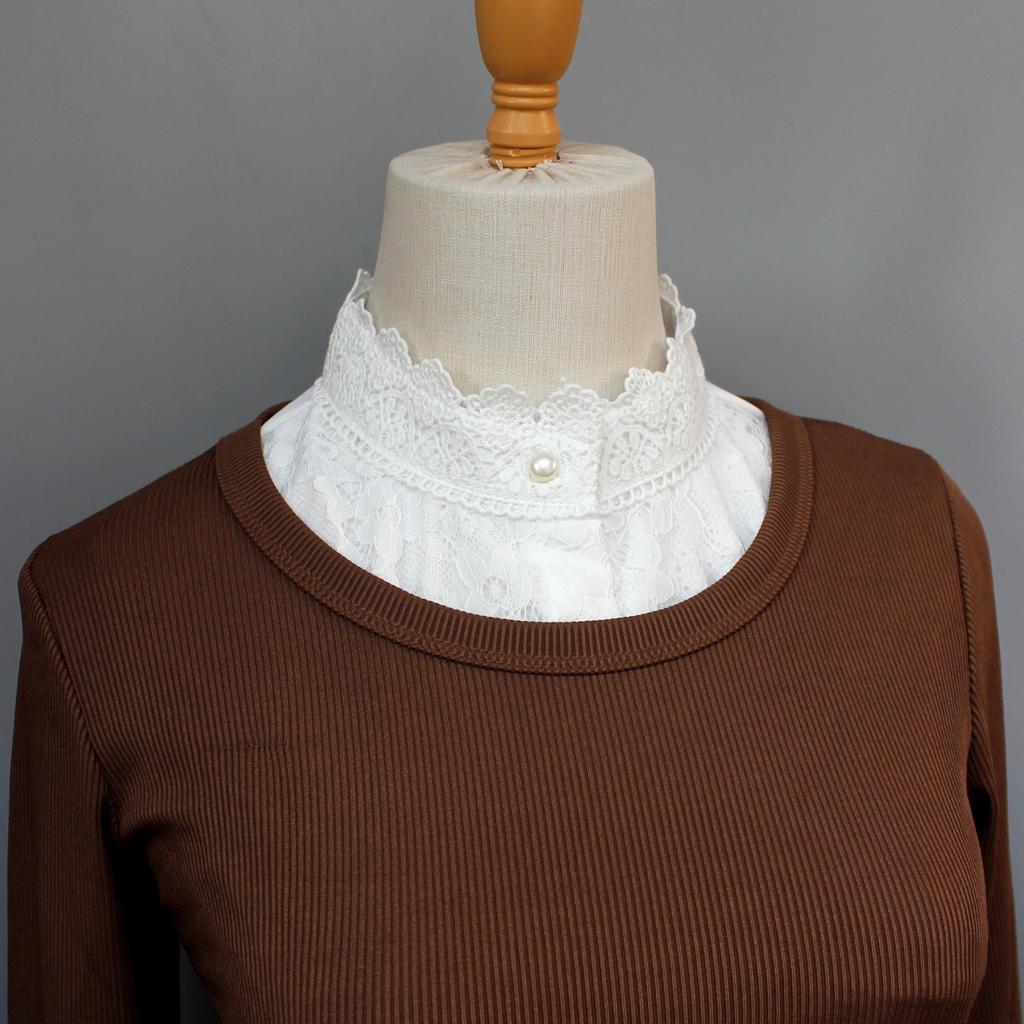 1pc High-Quality Double-Layer Stand Collar Lace Women's Detachable False Collar - Elegant Shirt-Style Decorative High Neck, Suit