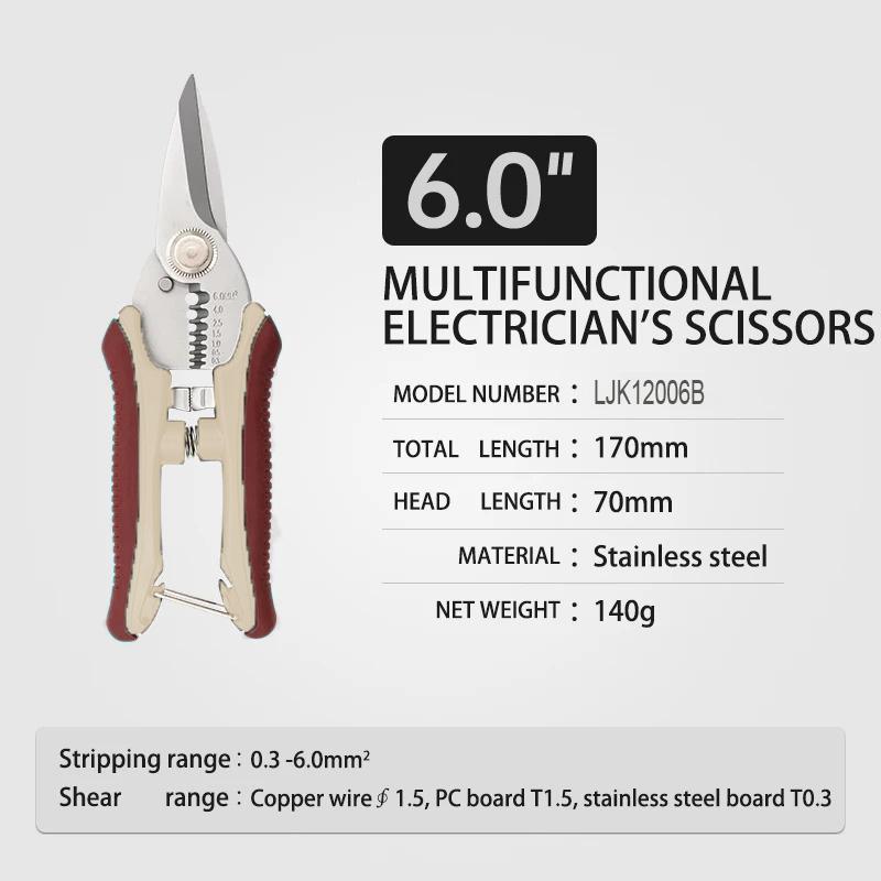 

WEELEE 6-дюймовые 8-дюймовые многофункциональные ножницы электрика из нержавеющей стали для резки, обжима, зачистки проводов