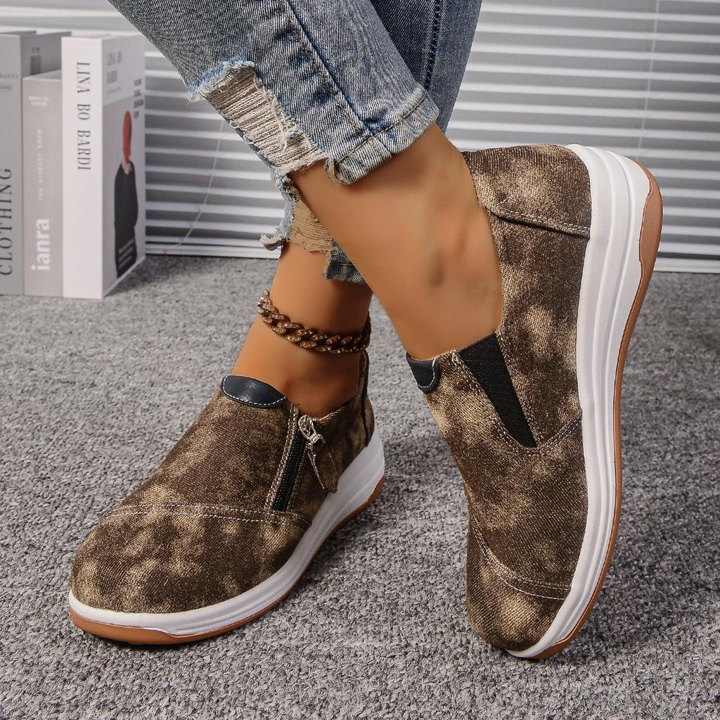 New Woman Outdoor Running Slip-on Elegant Canvas Shoes Woman BaotouColor Blocked Zipper Comfortable Sneakers 2024 Size 36-43