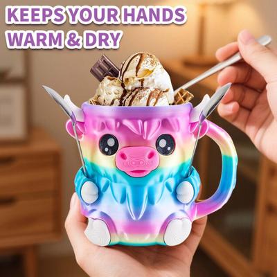 Highland Cow Ice Cream Pint Holder with 2 Spoons Penguin Ice Cream Holder Reusable Popsicle Containers Beer Can Holder for Kitchen Cafe Restaurant