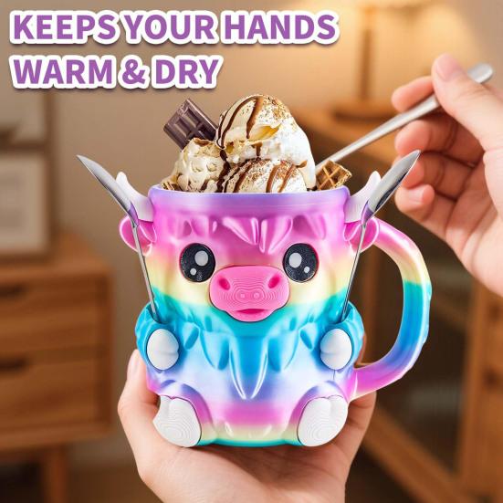 Držák na pintu zmrzliny s kravou z Vysočiny se 2 lžičkami, držák na zmrzlinu tučňák, opakovaně použitelné nádoby na nanuky, držák na plechovku piva pro kuchyň, kavárnu, restauraci