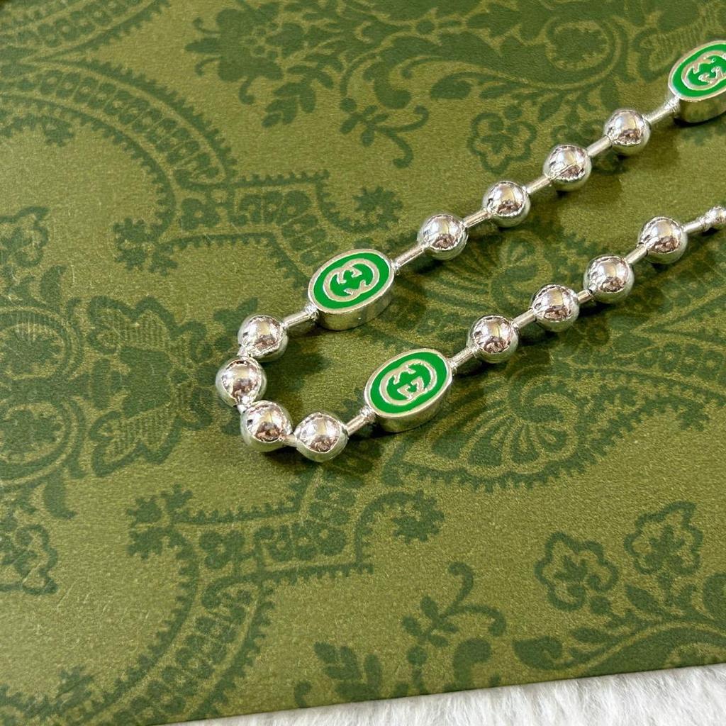 Green Enamel Double G 925 Sterling Silver Bracelet - Trendy and Elegant Design