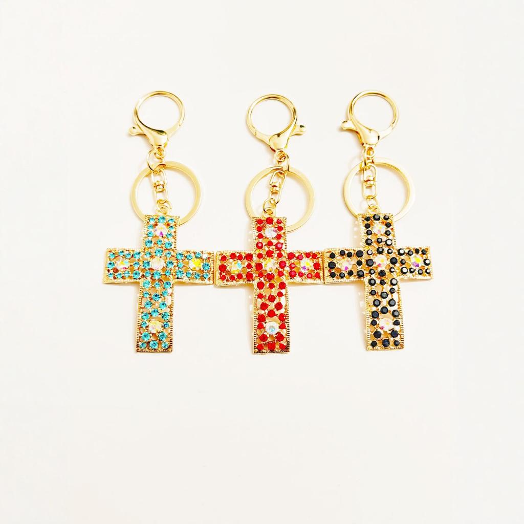 Rhinestone Cross Charm Keychain & Pendant - Vintage Style