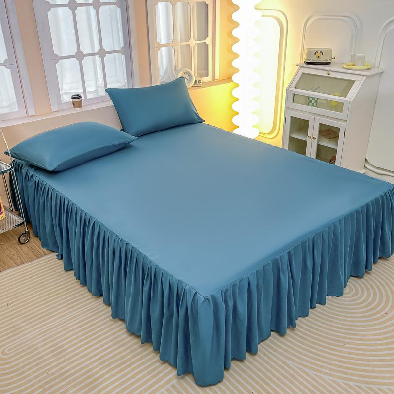 3-piece Set: Solid-color Bed Skirt + Pair of Pillowcases (without Cores), Bedspread, Mattress Cover, Bed Sheet, Bedding