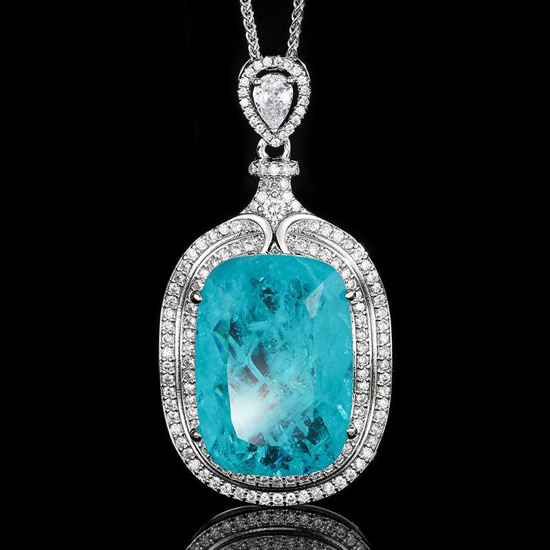 

New Huabi jewelry copper bottom gold-plated simulation Paraiba temperament retro about pendant necklace 20*28