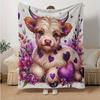 1pc Romantic Highland Cow Heart Print Blanket Perfect for Home Decor, Couch Cover, Outdoor Use .W046