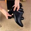 Soft leather women's shoes medium heel spring and autumn new thick heel lace-up small leather shoes versatile single shoes mother shoes