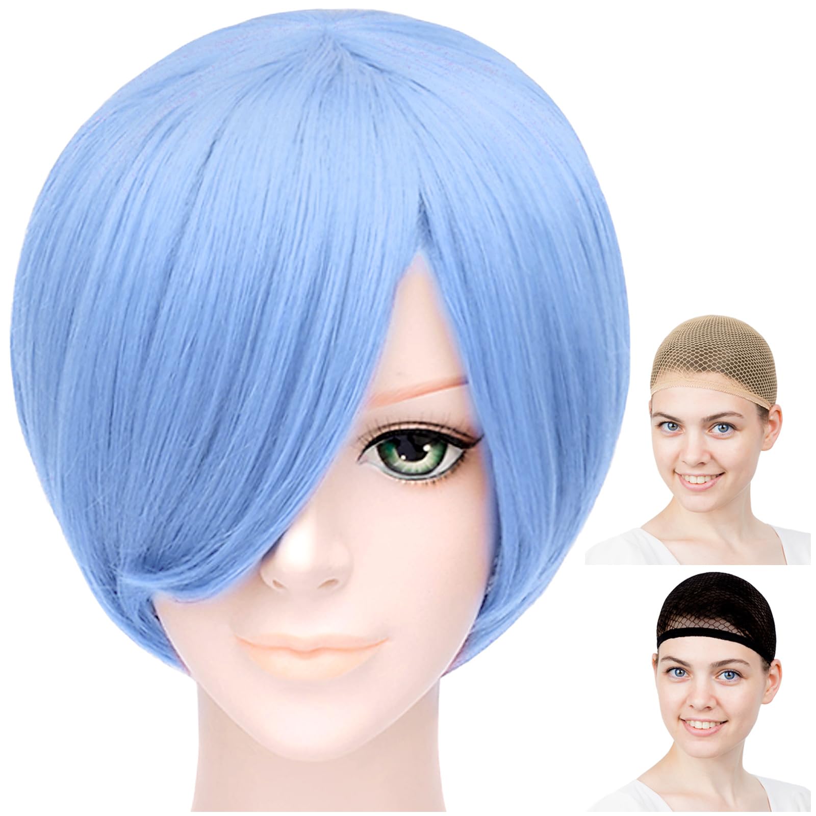 

CaseEden Cosplay Wig, Premium, Smooth Short Bob, Light Blue, 6113