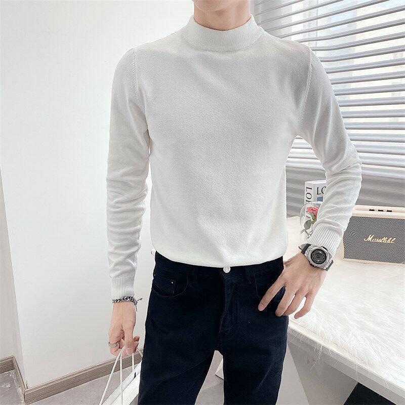 Men s High-Neck Slim-Fit Wool Sweater: Autumn/Winter Black Base Layer M