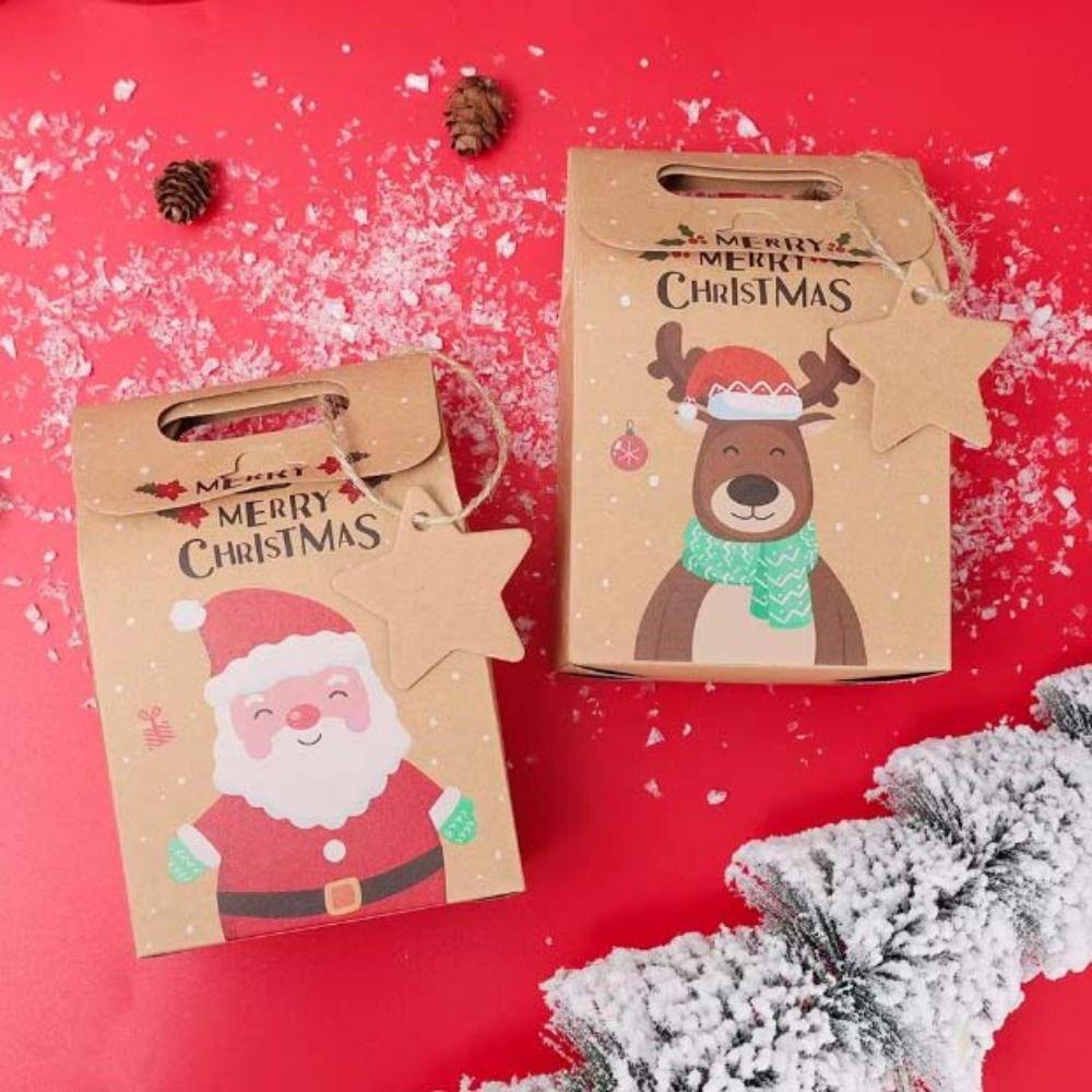 24pcs Thickened Christmas Candy Gift Box With Tag Cookies Packging Bags Kraft Paper Boxes  2025 Xmas