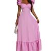 Women's Retro French Plaid Short-sleeved Dress with Ruffle Edge, Waist and Thin Dress