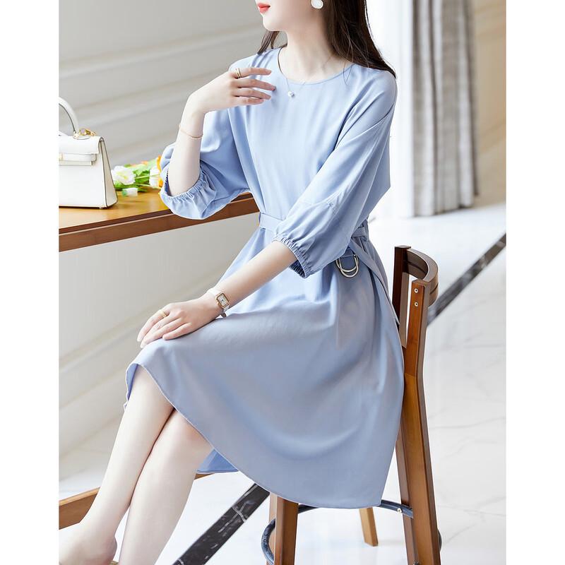 Demana Women s High-Elastic Round Neck A-line Midi Dress L