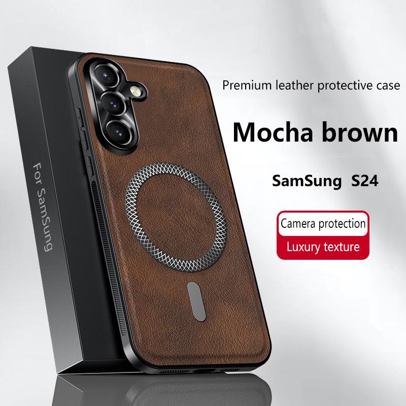 For Samsung Galaxy S24 Ultra Plus FE Case Magnetic Elegant Leather Wear-Resistant Lens Fully Covered Non-Slip Grip Edge Cover