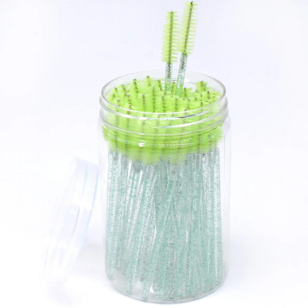 CNKESS 50Pc bags/cans Disposable Eyelash Extension Mascara Wand Glitter Micro Lash Brushes Spoolie With Container Case Wholesale