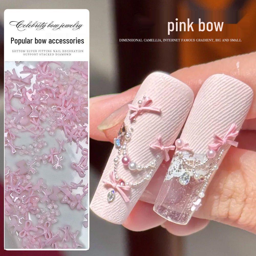 

50pcs Pink Bow Nail Art Ornaments - DIY Mini Ribbon Decorations