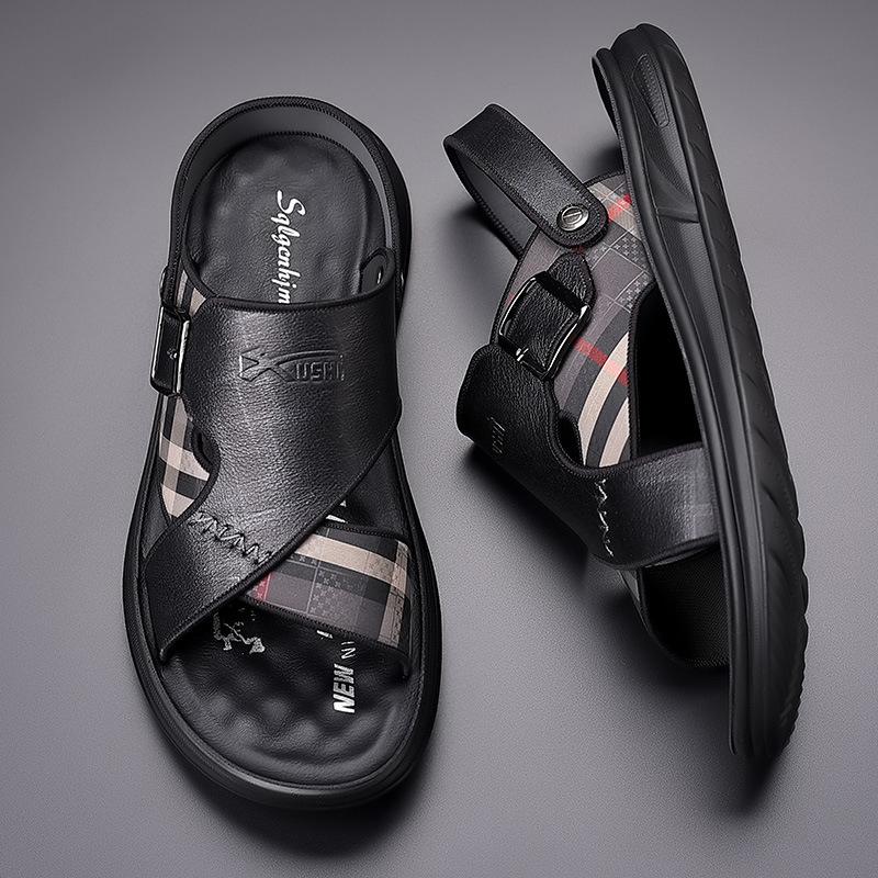 The first layer of cowhide sandals, men's breathable soft bottom dew refers to casual beach shoes, men's sandals, genuine leather slippers, dual-use