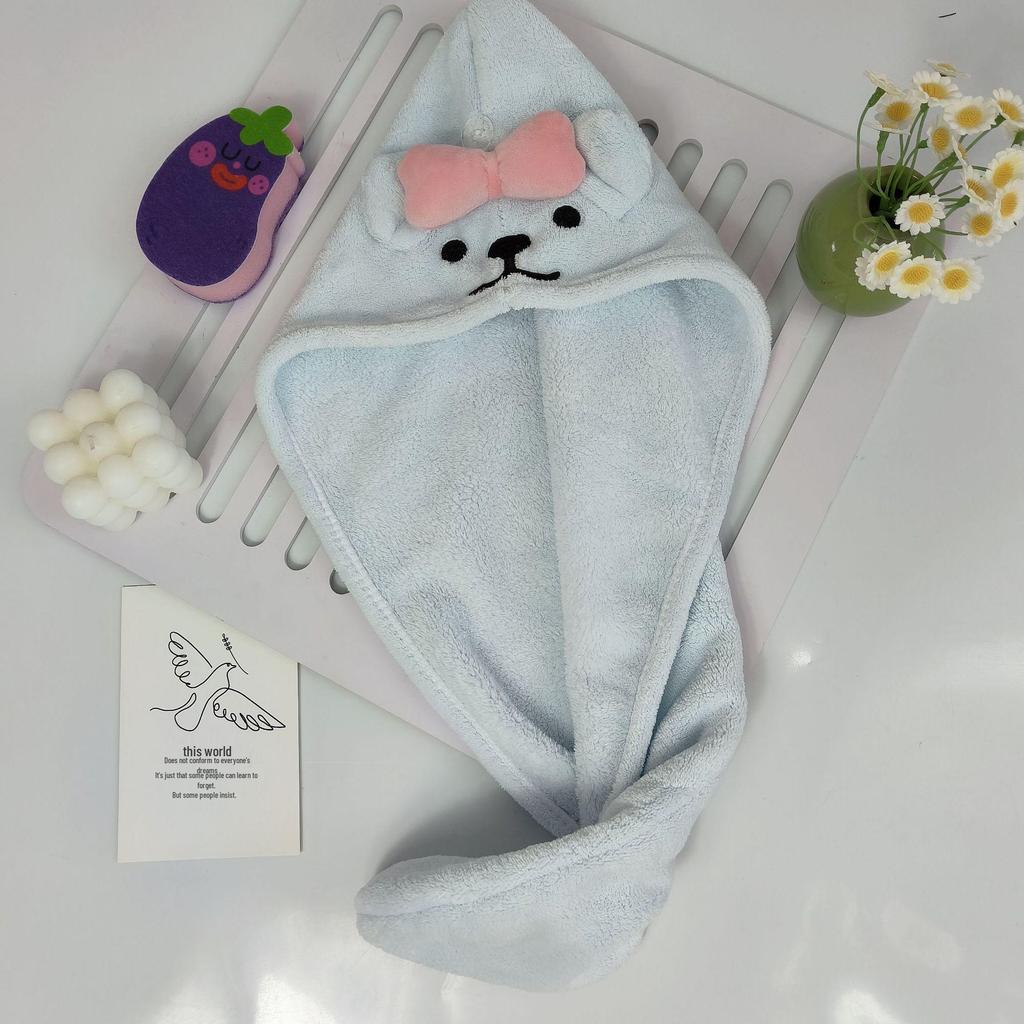 Cute Coral Fleece Puppy Hair Drying Hat - Quick Absorbent Towel Wrap for Girls with Long Hair