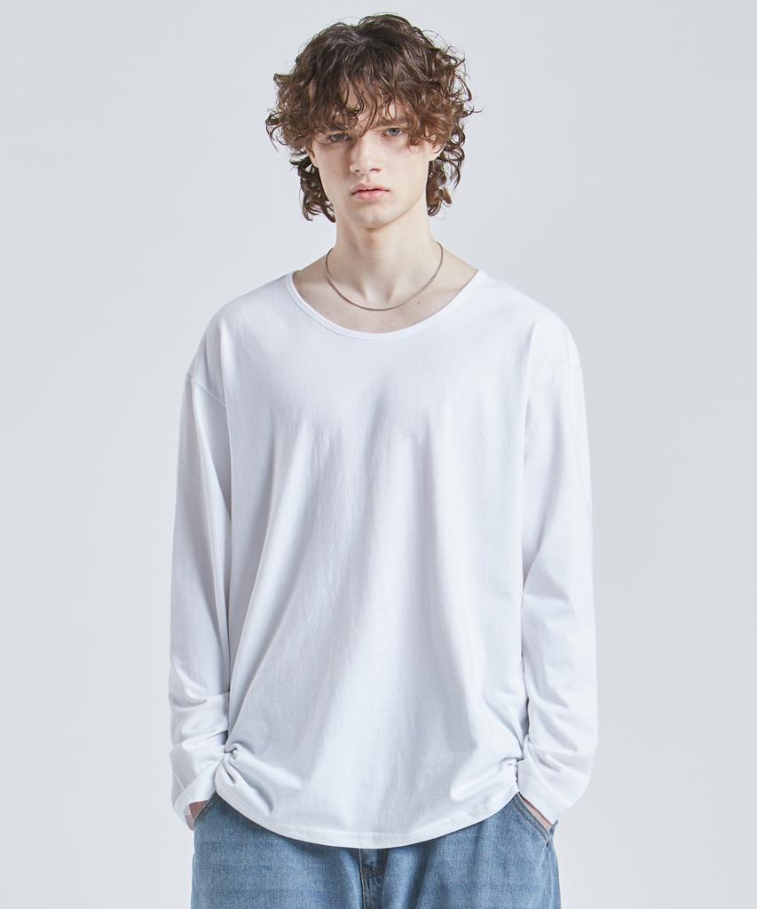 VTWO Washed U-Neck Long Sleeve Tee (White)
