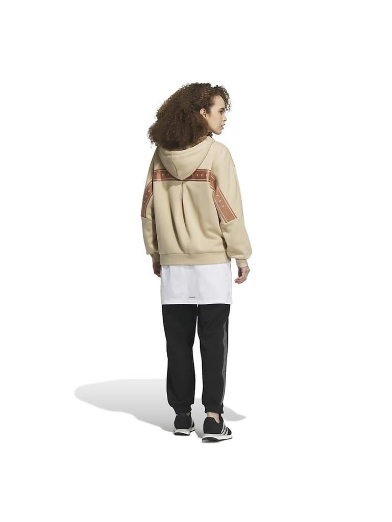 Adidas Wording Fleece Magic Beige Size Women's Loose-Fit Full-Zip Hoodie, (IK9893), J/L (JSY18/IEH71)