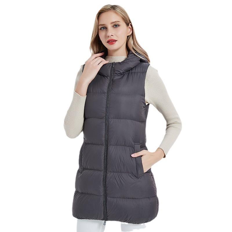 Autumn and winter white duck down vest women's winter down vest wear with medium and long hooded vest jacket