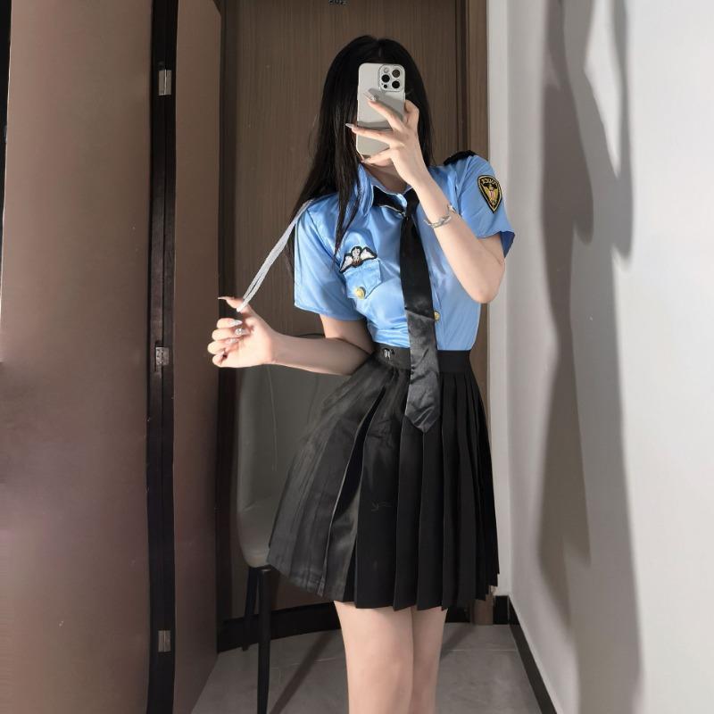 Sexy Lingerie Pleated Skirt Hottie Shirt Police Policewoman Flight Attendant Uniform Cosplay Business Wear Nightclub