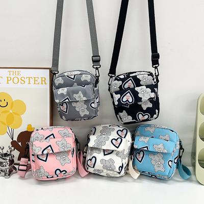 Cute Love Nylon Small Bag Women's 2025 New Mobile Phone Bag Small Square Bag Shoulder Bag Messenger Bag