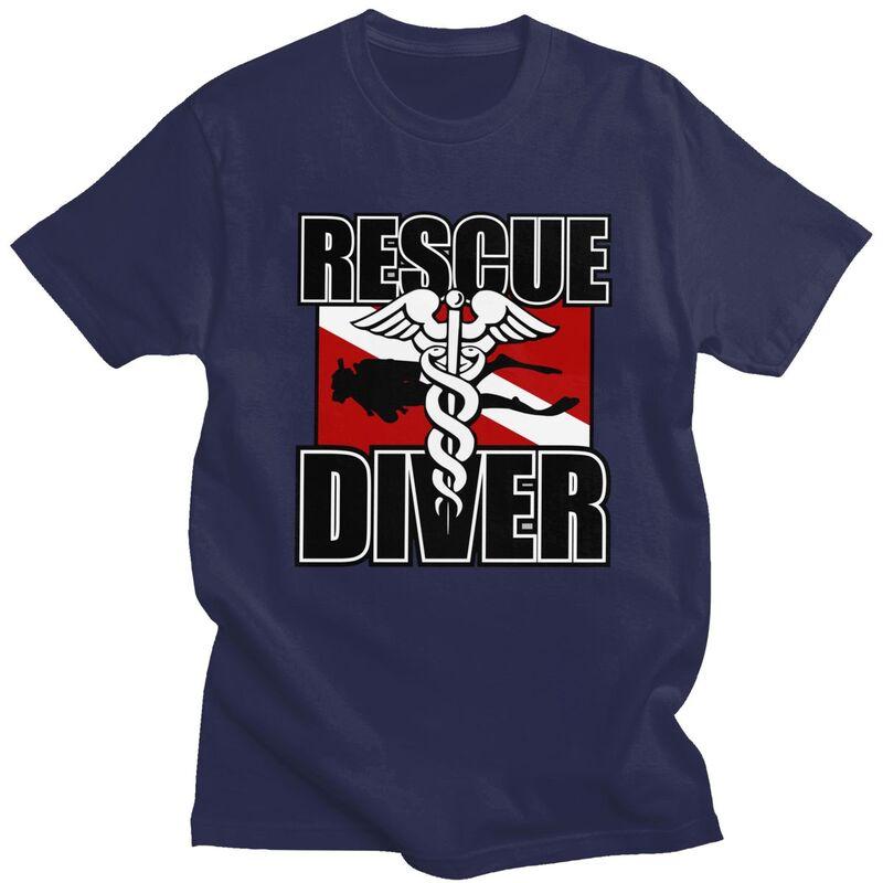 Custom Rescue Diver T Shirts for Men 100 Cotton Tee Tops Scuba Diving Tshirt ShortSleeve Tshirt Clothing
