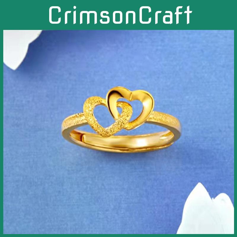 Goldplated Heart Fashionable Ring With Adjustable Fit Captivating Double Heart Design For Women