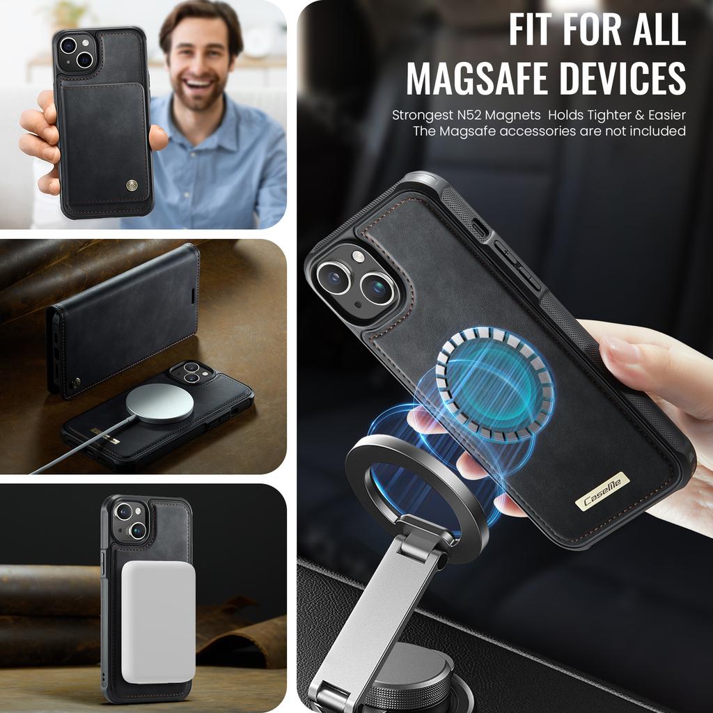 For iPhone 14 Plus/iPhone 15 Plus Case CASEME C49  Compatible with MagSafe RFID Blocking Detachable Wallet Leather Phone Cover