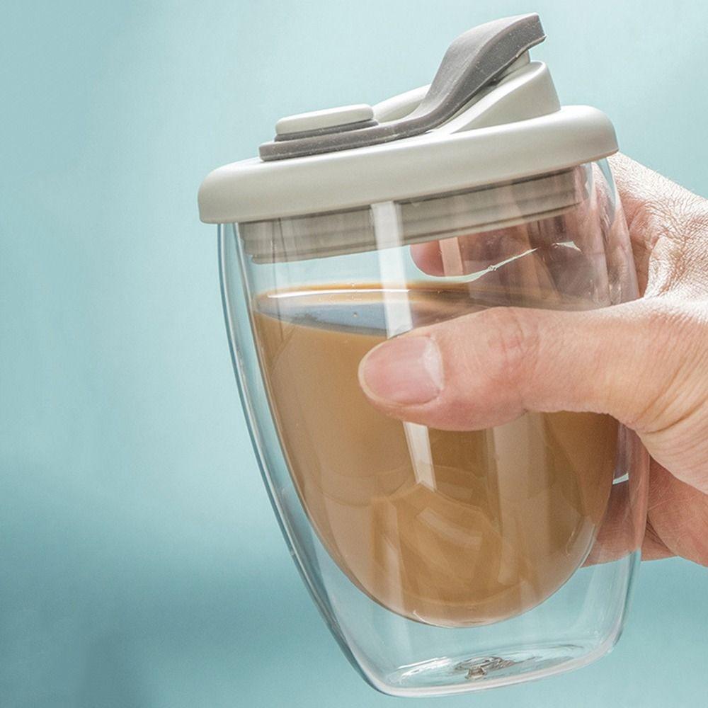 Cold/Heat Resistant Transparent Tumbler Insulated Double Wall Coffee Mug Glass Cup with Lid Milk