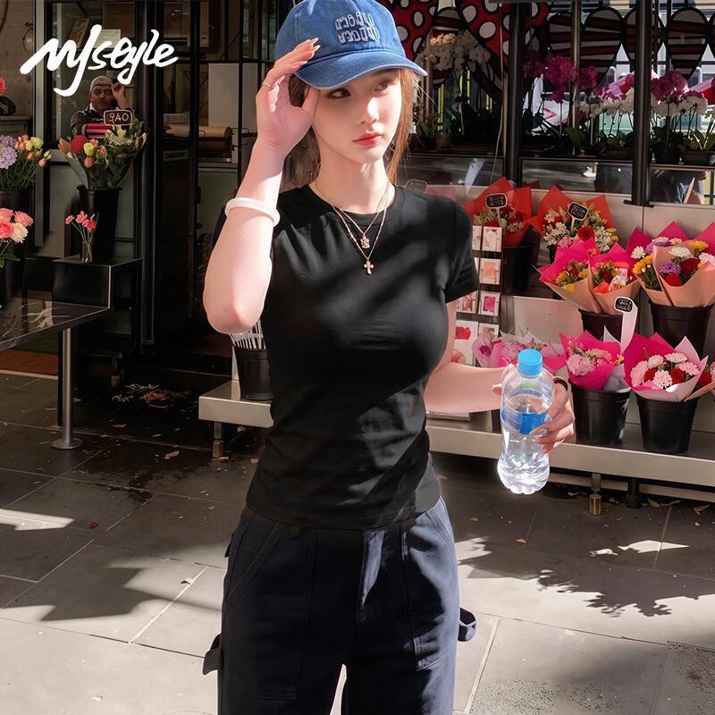 MJ STYLE Women s U-Neck Slim Fit Short Sleeve T-Shirt XL