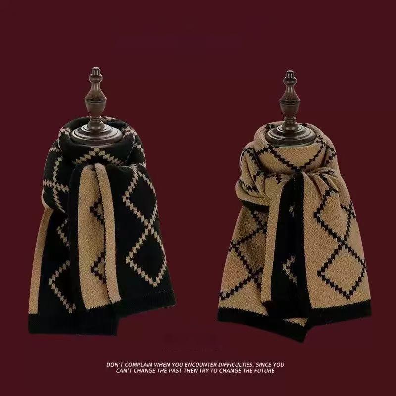 160*20 CM Festive Knit Scarf For Women - Classic Red Plaid Thermal Scarf Winter Warm Soft Unisex Gift