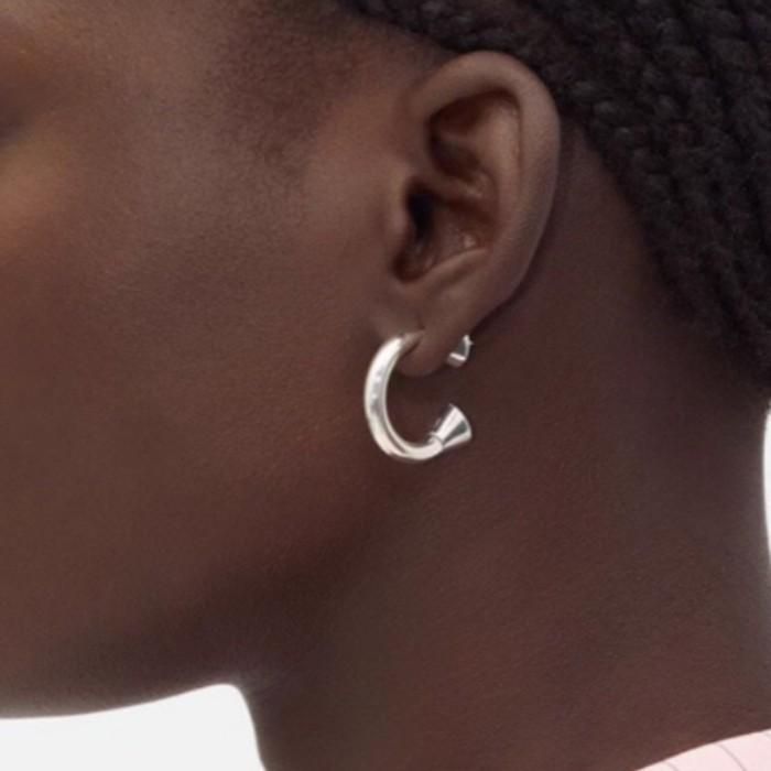 C-Shaped Minimalist Earrings for Women, European & American Style, Versatile Silver Needle Studs with Unique Design.