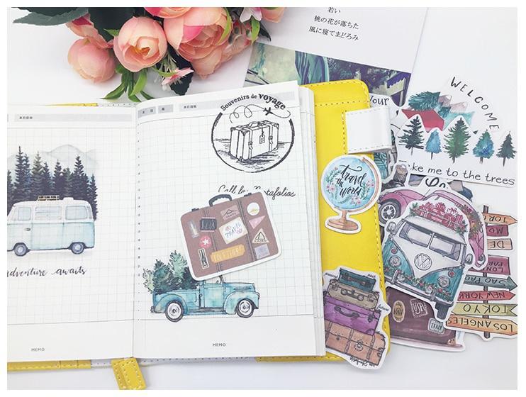 24Pc Tree Bus Plants Travel Stickers Journal Diary Planner Stickers Scrapbooking Decorative Vintage Sticker DIY Craft Photo