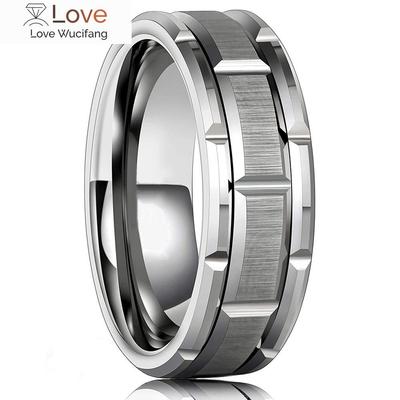 Fashion 8mm Men 'S Ring Silver Plated Brick Pattern Groove Brushed Stainless Steel Wedding Ring 8mm Comfortable Fit Size 6 -13