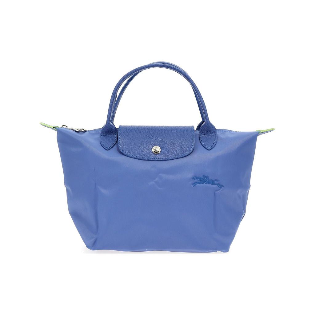 Longchamp Le Pliage Green Bottoncino Monocolore Pieghevole Bordatura Tela Riciclata Borsa a Mano Piccola da Donna Blu Fiordaliso L1621919P82