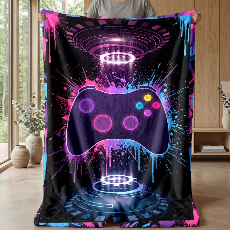 Neon Game Controller Theme blanket Lightweight Warm Flannel Blanket Decorative Throw Blanket for Home Decoration