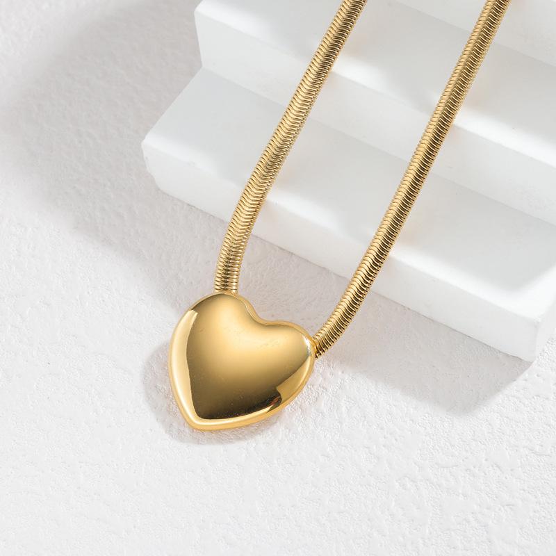 18 Karat Gold Herz Anhänger Pullover Kette Halskette - Edelstahl, Einfaches Design, Leichter Luxus.