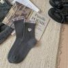 New Autumn Products, Dongdaemun Fengshuangluokou Embroidered Love Double-Needle Cotton Medium Tube Socks