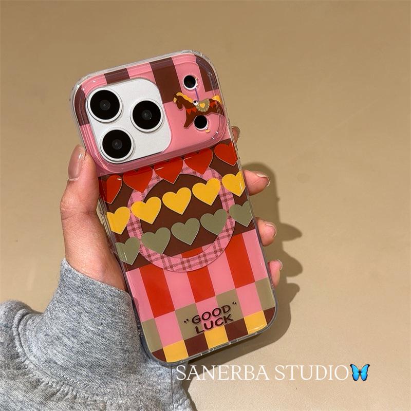 

Colorful Heart Plaid Patchwork Pony Magnetic Case for iPhone 17, 16 Pro Max, 15, 14 iPhone 17 Pro Max