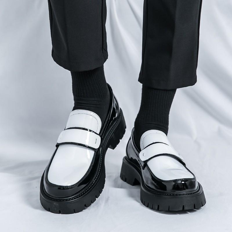 Chaussures Mocassins Homme Style Britannique Semelle Épaisse à Enfiler Bout Rond Cuir PU Décontractées Taille 46