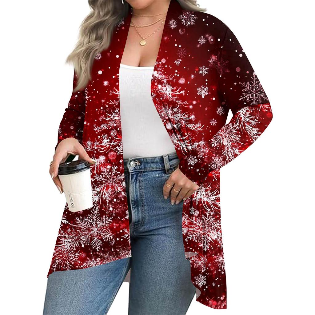 Women's Fall And Winter Fashion Casual Print Long Sleeve Mid-Length Cardigan Jacket